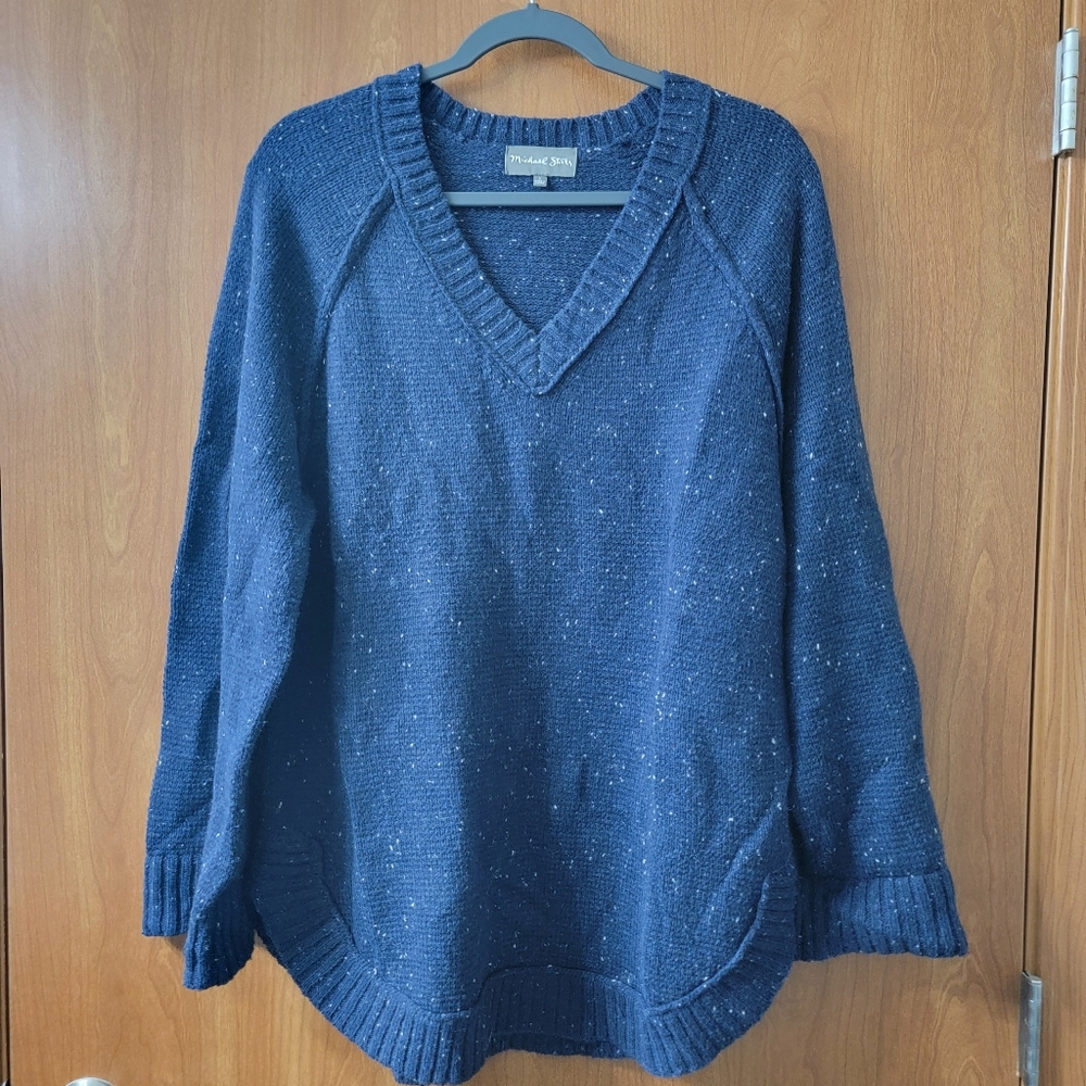 Michael Stars Navy Blue Speckled V-Neck Sweater Size Large